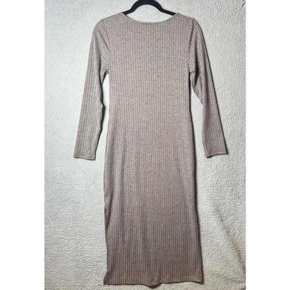 A New Day Womens Dress S Brown Asymmetric Front Ribbed Maxi  Dress NEW - Picture 2 of 12